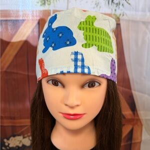 Cotton Bunny Print Surgical Cap  - White with Multicolor Bunnies